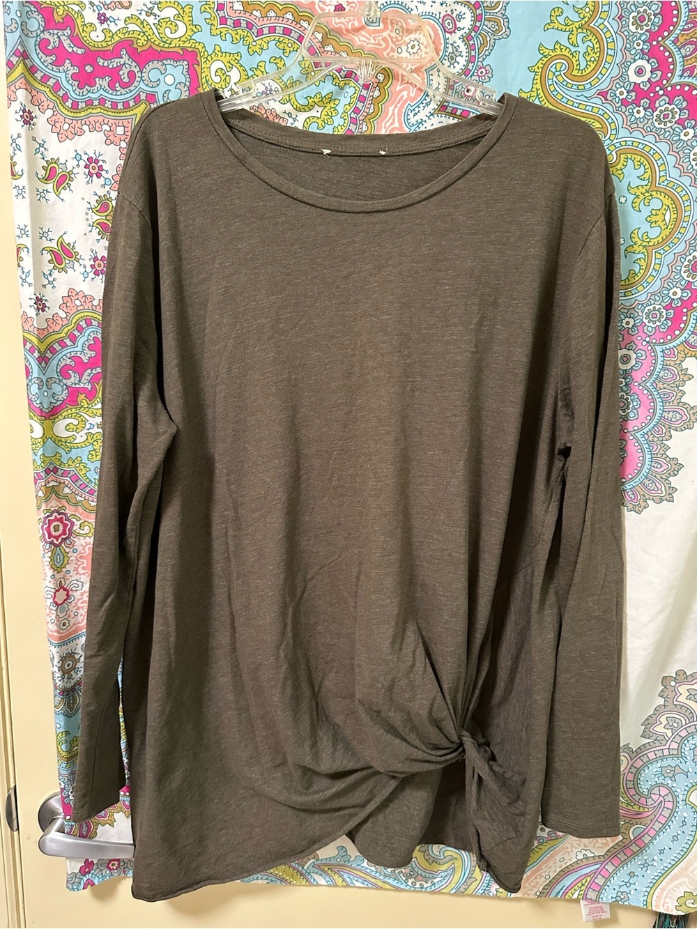 Women’s Olive Long-Sleeve Knot Front Top